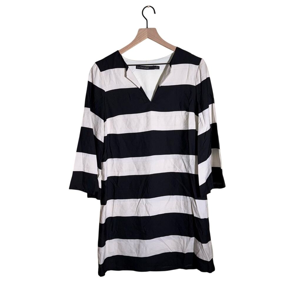 IRIS SETLAKWE classic bell sleeve black and white stripe modern shift dress 6